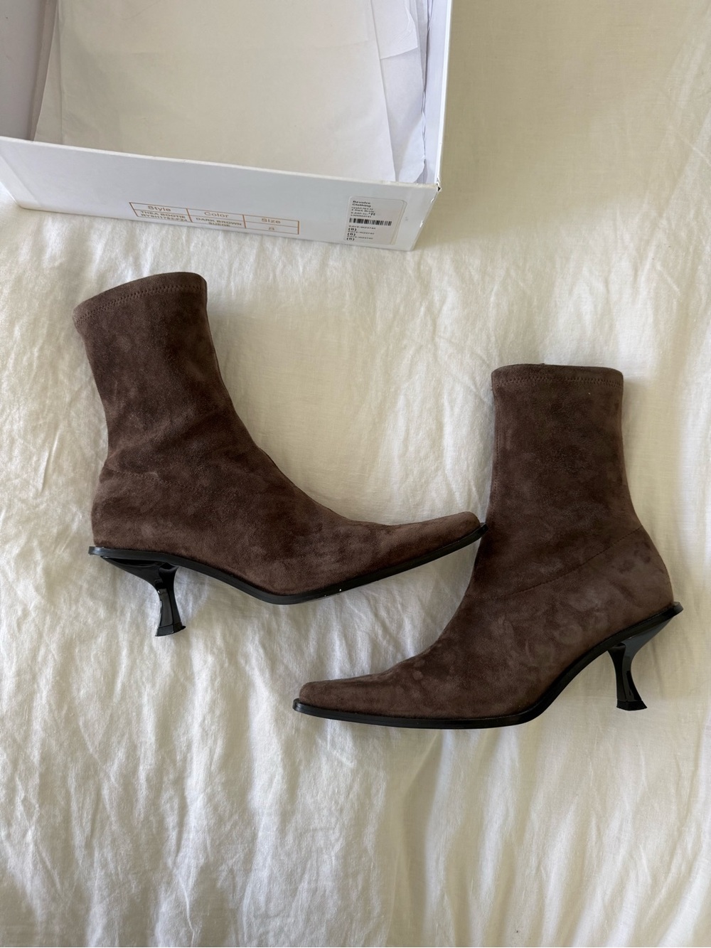 RAYE Chocolate Brown Suede Mid-Kitten Heel Ankle Boots - Picture 3 of 10